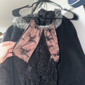 Black Lace-Overlay w Blush Finish Halter Top